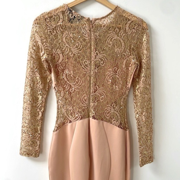 Lipsy maxi bodycon longsleeve lace sequins mermaid dress cream rose gold sz 4 - Picture 8 of 15